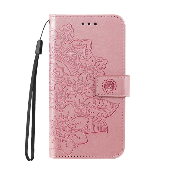 Zestaw Etui z klapką do Samsung Galaxy A13 4G, Mandala i kwiaty, Różowe rose gold + szkło
