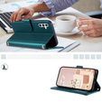 Etui z klapką do Samsung Galaxy S24 FE, Rhombus Crossbody Leather, ciemnozielone