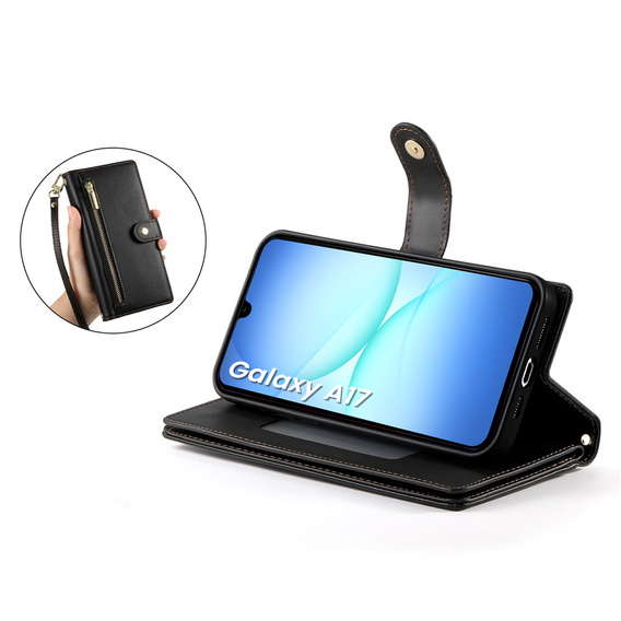 Etui z klapką do Samsung Galaxy A17 5G, Wallet Zipper Pocket, portfelowe, czarne