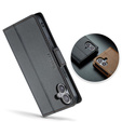 Etui do iPhone 17, ERBORD Glossy Litchi, portfel z klapką, czarne