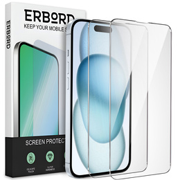 2x Szkło Hartowane do iPhone 15, ERBORD 9H Hard Glass, szybka