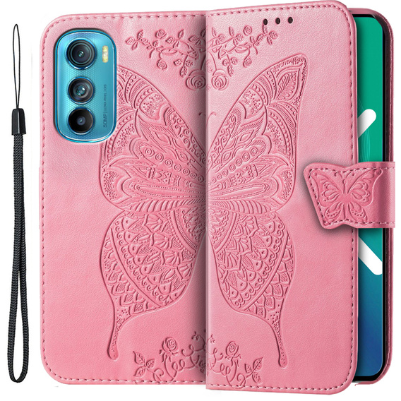 Etui z klapką do Motorola Edge 30, Butterfly, różowe