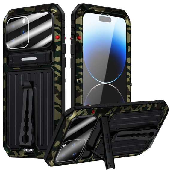 Etui pancerne do iPhone 14 Pro, Metal Hybrid, kamuflaż