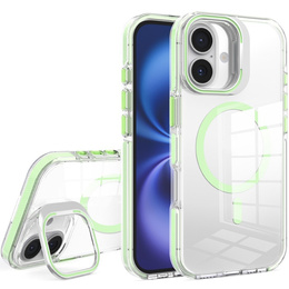 Etui do iPhone 17, do MagSafe, z podstawką, transparentne z zielonymi wstawkami