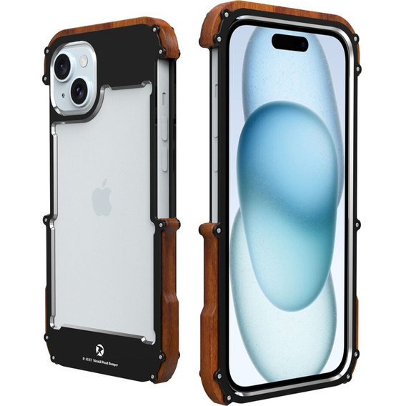 Etui R-JUST do iPhone 15, Alu Wood Bumper, czarne