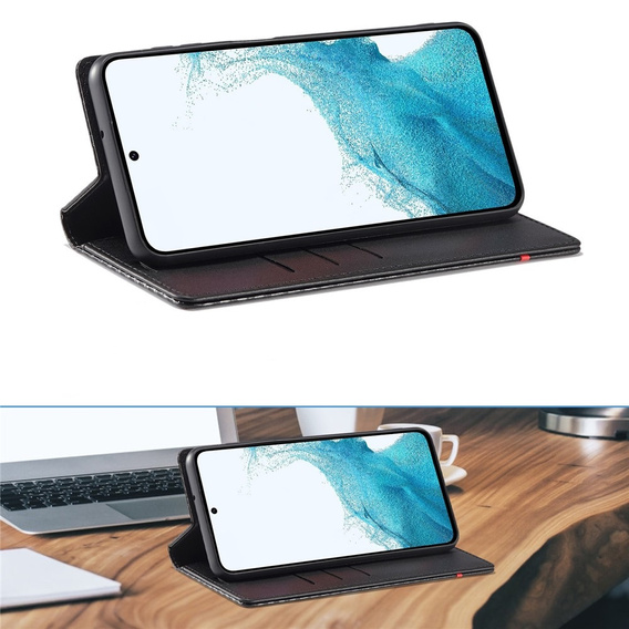 Etui z klapką LC.IMEEKE do Samsung Galaxy A17 5G, z fakturą karbonu, czarne