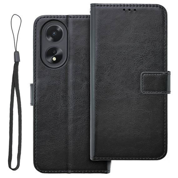 Etui z klapką do Oppo A38 4G / Oppo A18 4G, Crazy Horse Wallet, czarne