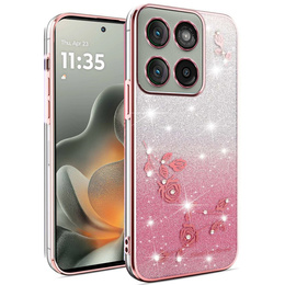 Etui z brokatem Glitter Flower do Motorola Edge 70