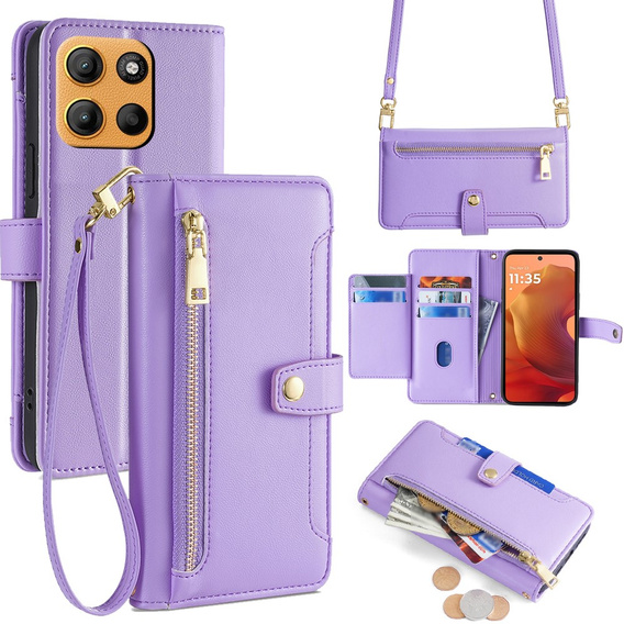 Etui z klapką do Motorola Moto G15 / G15 Power, Wallet Zipper Pocket, fioletowe