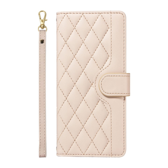 Etui z klapką do iPhone 16E, Rhombus Crossbody Leather, beżowe