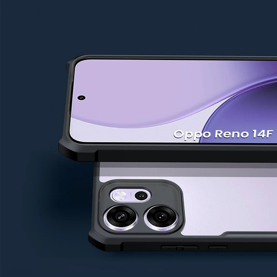 Etui do Oppo Reno 14F, wzmocnione, przezroczyste z czarnymi bokami