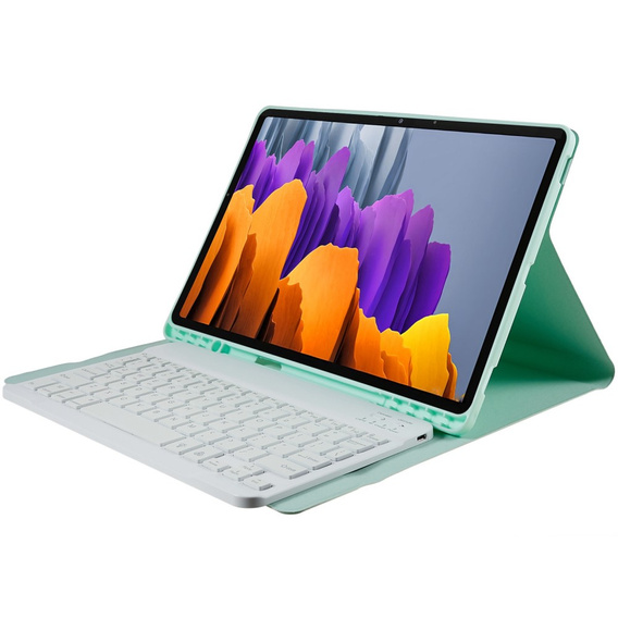 Etui z klawiaturą do Galaxy Tab S7+ Plus / S8+ Plus /S7 FE T730 T733, Pen Slot, miętowe