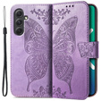 Zestaw Etui do Samsung Galaxy A54 5G, z klapką portfel, Motyl, Fioletowe + szkło