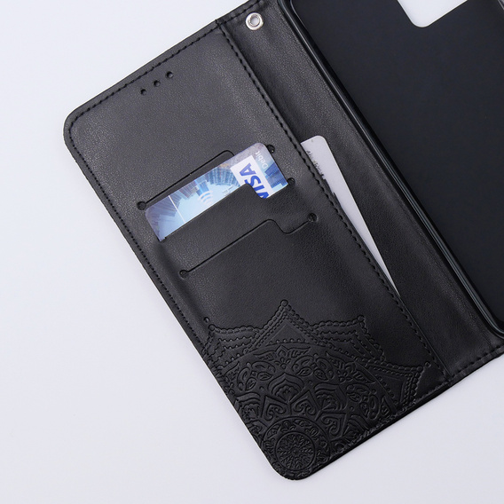 Etui z klapką do Motorola Moto G54 5G, Mandala, czarne