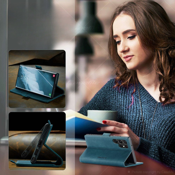 Etui CASEME do Samsung Galaxy S22 Ultra, Leather Wallet Case, zielone