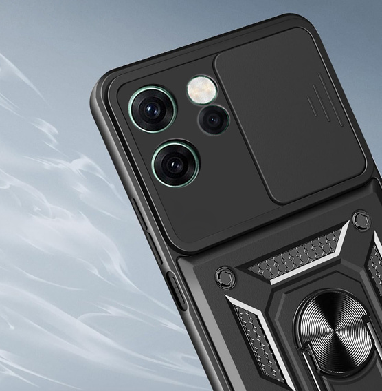 Etui pancerne do Oppo Reno 14F, z ochroną aparatu, z podstawką, czarne
