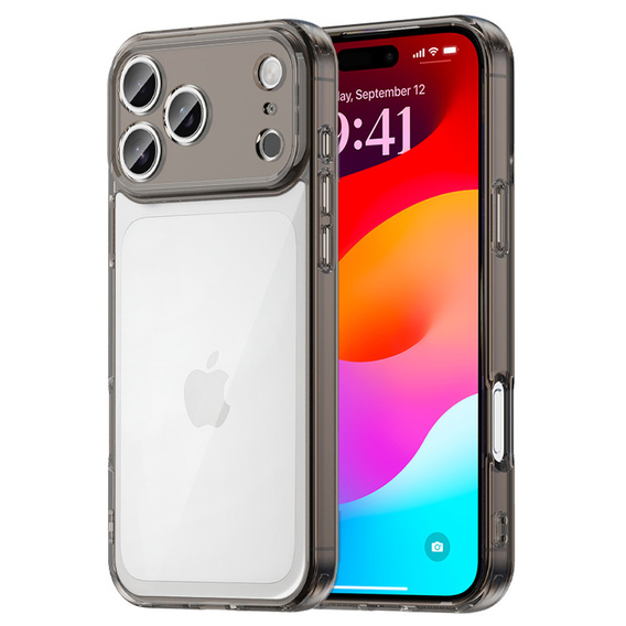 Etui silikonowe do iPhone 17 Pro Max, z twardym tyłem, przydymione czarne