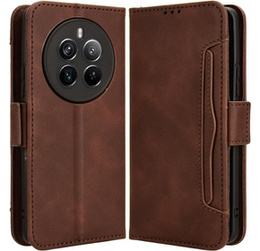 Etui z klapką do Realme 12+ Plus 5G, Card Slot, brązowe