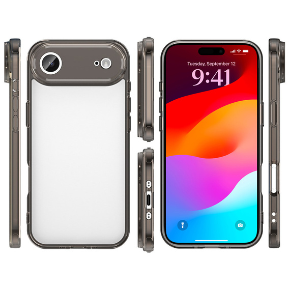 Etui silikonowe do iPhone 17 Air, z twardym tyłem, przydymione czarne