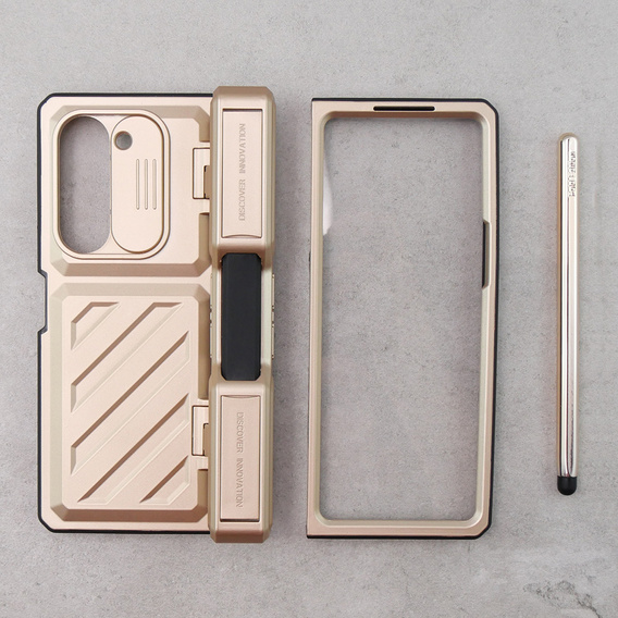 Etui do Samsung Galaxy Z Fold5 5G, Kickstand case, z podstawką i szkłem, złote