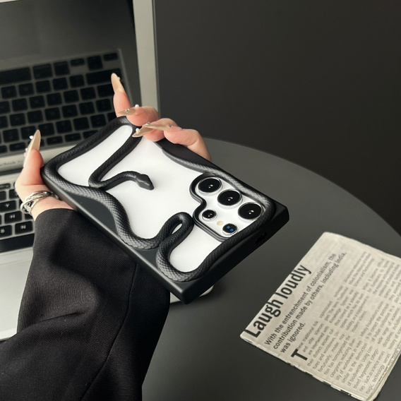 Etui do Samsung Galaxy S25 Ultra z motywem węża i matowym wykończeniem – czarne