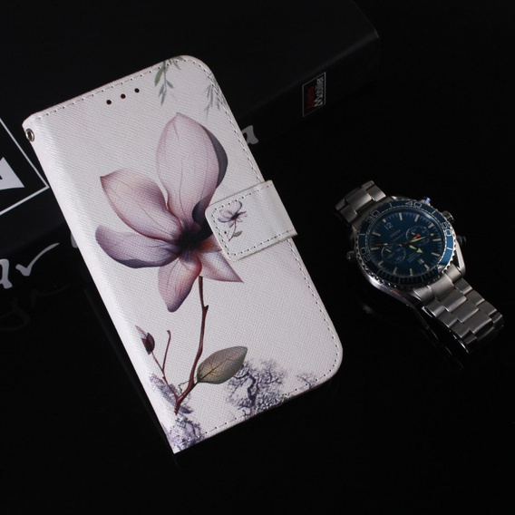 Etui z klapką do Oppo A17, Wallet, Flower białe