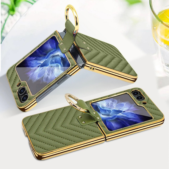Etui do Samsung Galaxy Z Flip7 FE / Z Flip6, Leather Ring, zielone