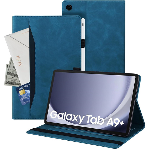 Etui do Samsung Galaxy Tab A9+, Classic, z miejscem na rysik, niebieskie