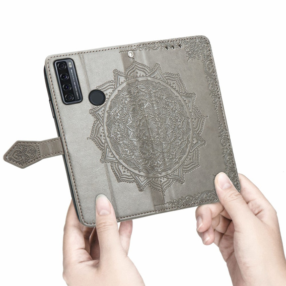 Etui z klapką do TCL 20 SE, Mandala, szare