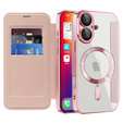 Etui z klapką do iPhone 16, RFID Wallet MagSafe z ochroną aparatu, różowe