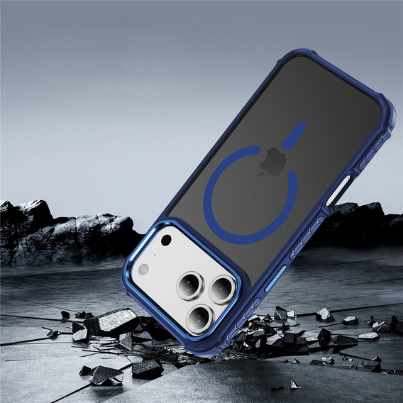 Etui Matt Case do iPhone 17 Pro, pancerne, do MagSafe, przydymione z niebieską bokami