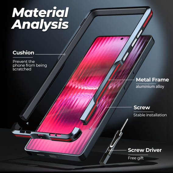 Etui LUPHIE Metal Bumper do Samsung Galaxy S25 Ultra – czarno-czerwone