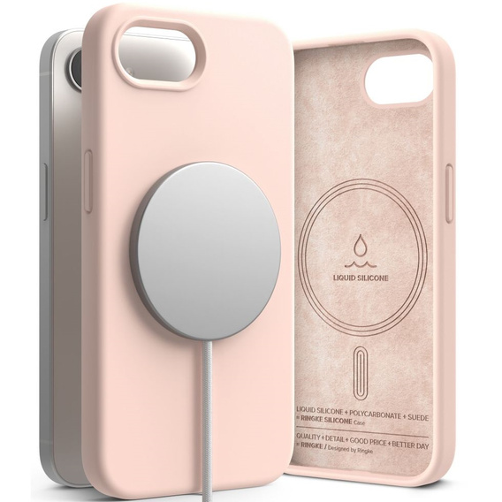 Etui Ringke do iPhone 16E, Silicone MagSafe, Różowe + Szkło Hartowane 9H
