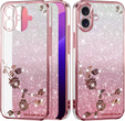 Etui do iPhone 16, Glitter Flower, różowe rose gold
