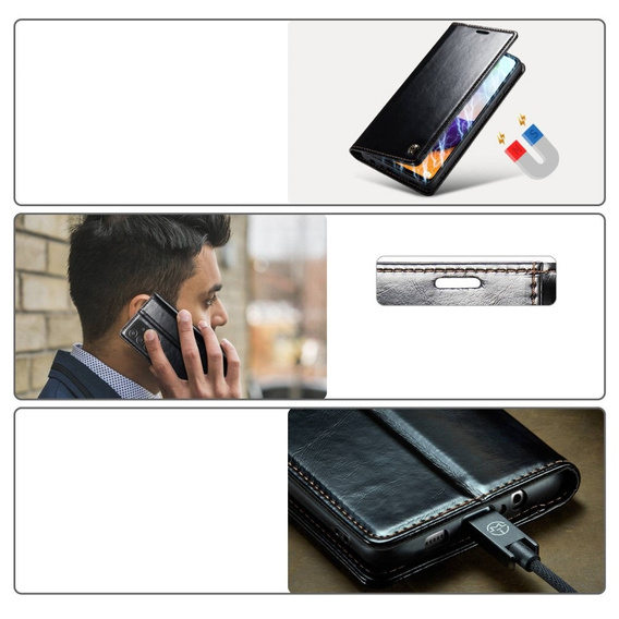 Etui z klapką CASEME do Samsung Galaxy A52/A52s, Waxy Textured, czarne