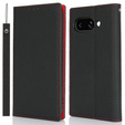 Etui z klapką do Google Pixel 9A, Litchi Skin Grain, czarne