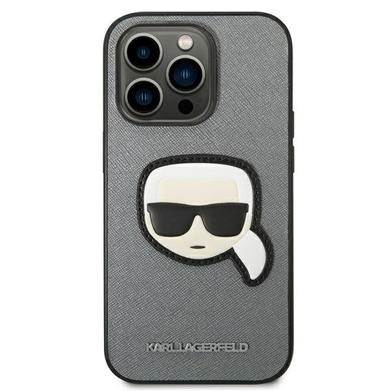 Etui Karl Lagerfeld do iPhone 14 Pro Max, Saffiano Karl's Head Patch, srebrne