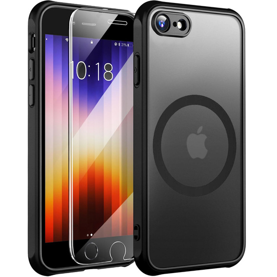 Etui do iPhone 7/8/SE 2020/SE 2022, do MagSafe, Hybrid Case Matte, czarne + Szkło hartowane