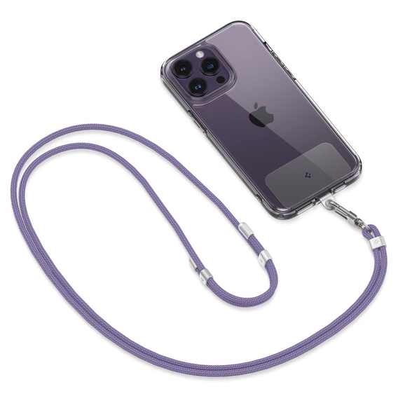 Smycz do telefonu Spigen Crossbody Strap + Wrist Strap + ConTag, fioletowa
