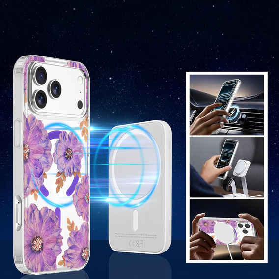 Etui magnetyczne z kwiatowym, laserowym wzorem do iPhone 17 Pro Max