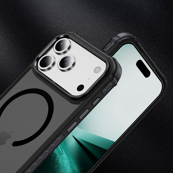Etui Matt Case do iPhone 17 Pro Max, pancerne, do MagSafe, przydymione z czarnymi bokami