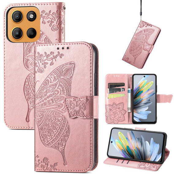 Etui z klapką do Motorola Moto G15 / Motorola Moto G15 Power, Butterfly, różowe rose gold