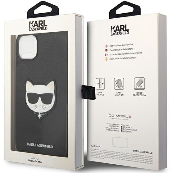 Etui Karl Lagerfeld do iPhone 14 Plus, Saffiano Choupette Head Patch, czarne