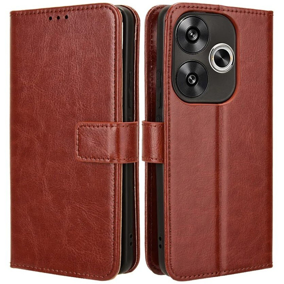 Etui z klapką do Xiaomi Poco F6, Crazy Horse Wallet, brązowe
