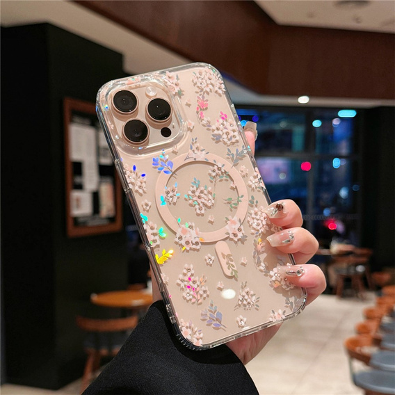 Etui magnetyczne z kwiatowym, laserowym wzorem do iPhone 16 Pro