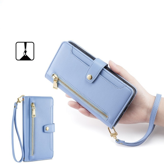 Etui z klapką do Realme 14 Pro+ 5G, Wallet Zipper Pocket, niebieskie