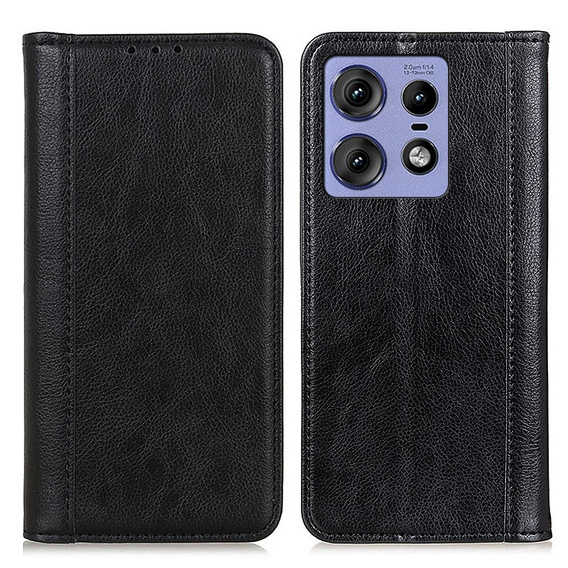 Etui z klapką do Motorola Edge 50 Pro, Split Leather, czarne