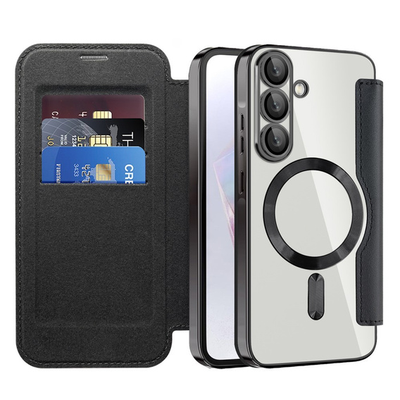 Etui z klapką do Samsung Galaxy A17 5G, RFID Wallet, do MagSafe, przezroczyste / czarne
