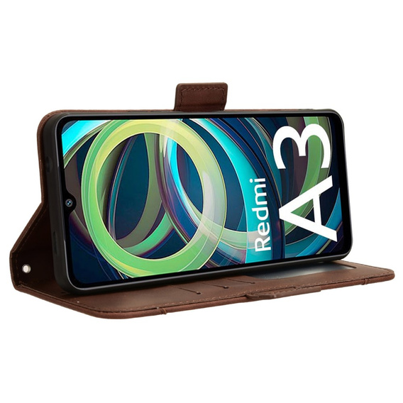 Etui z klapką do Xiaomi Redmi A3, Card Slot, brązowe