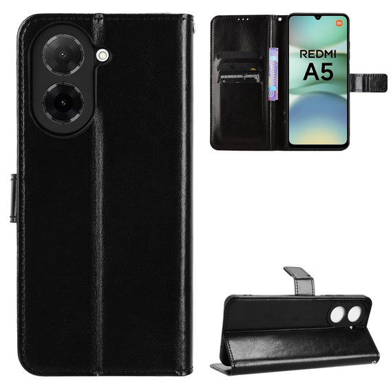 Etui z klapką do Xiaomi Redmi A5, Crazy Horse Wallet, czarne